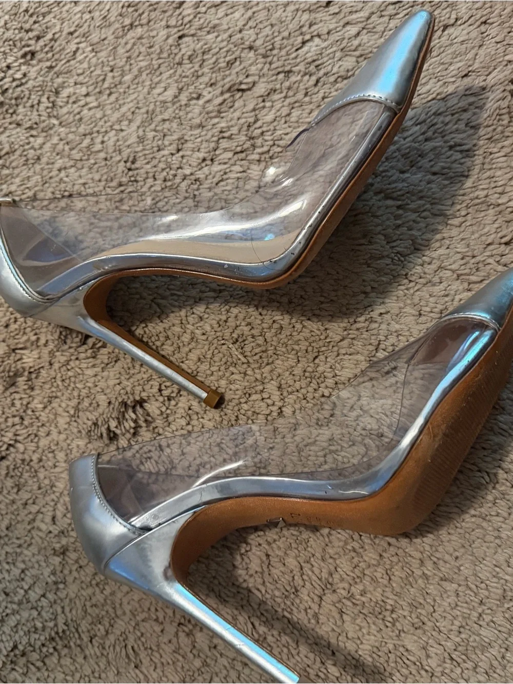 SCHUTZ Silver Pointed-Toe Pumps with Clear Panels